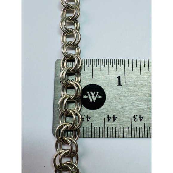 Estate Sterling Silver 925 Double Link Charm Bracelet 7" Round Circle Chain - Picture 5 of 8